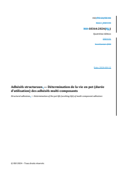 REDLINE ISO 10364:2024 - Adhésifs structuraux — Détermination de la vie en pot (durée d'utilisation) des adhésifs multi-composants
Released:8/28/2024 - Page 1 preview