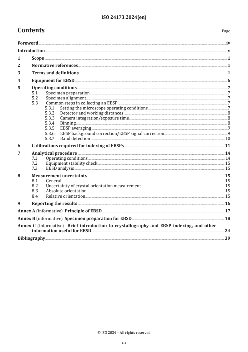 ISO 24173:2024 ISO 24173:2024 - Microbeam analysis — Guidelines for orientation measurement using electron backscatter diffraction
Released:9. 02. 2024 - Page 3 preview
