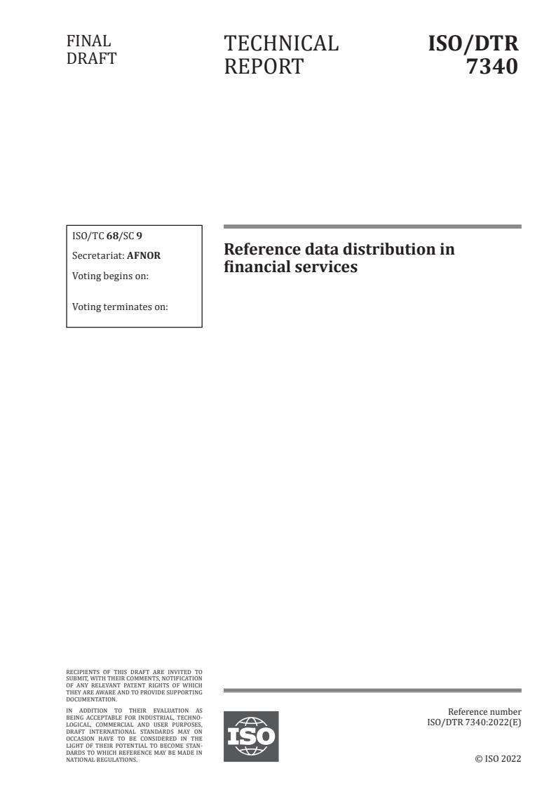 ISO/DTR 7340 - Reference data distribution in financial services
Released:24. 10. 2022