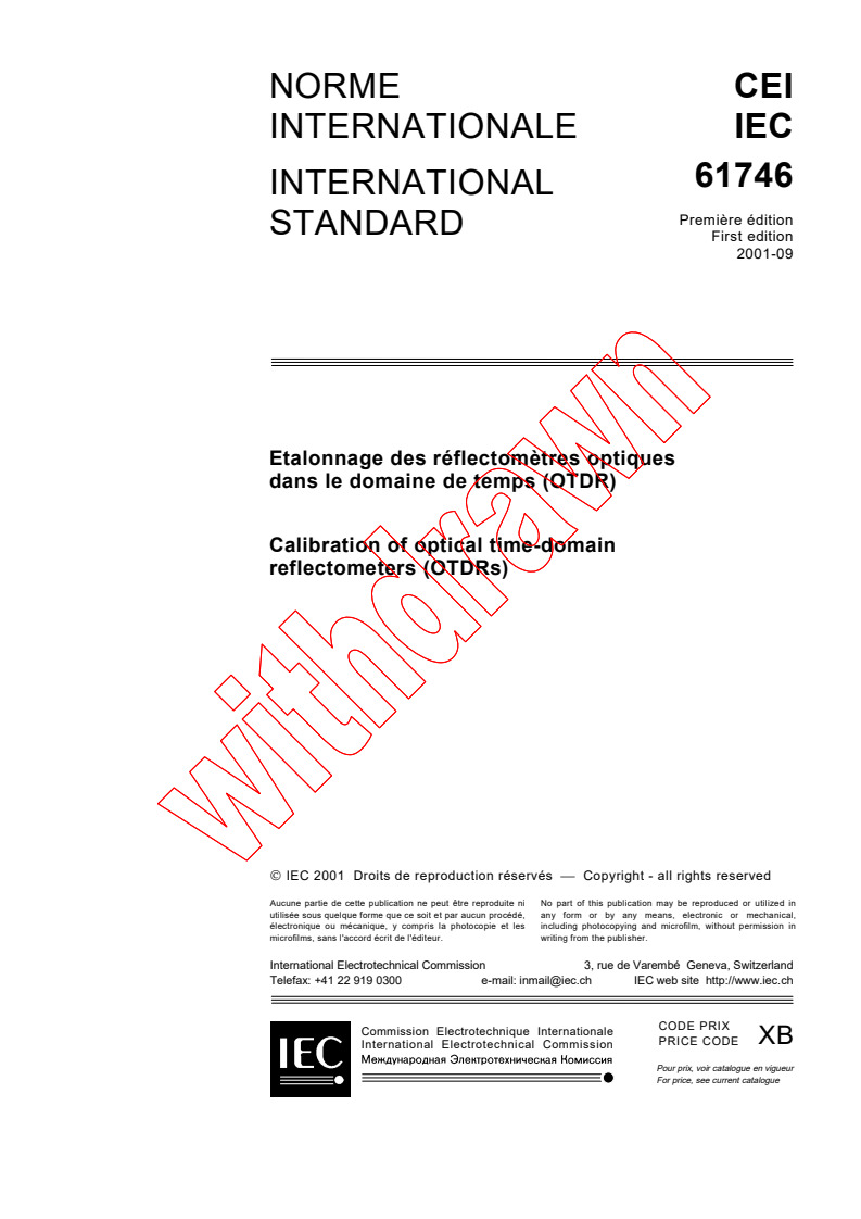 IEC 61746:2001 - Calibration of optical time-domain reflectometers (OTDRs)
Released:9/18/2001
Isbn:2831859549