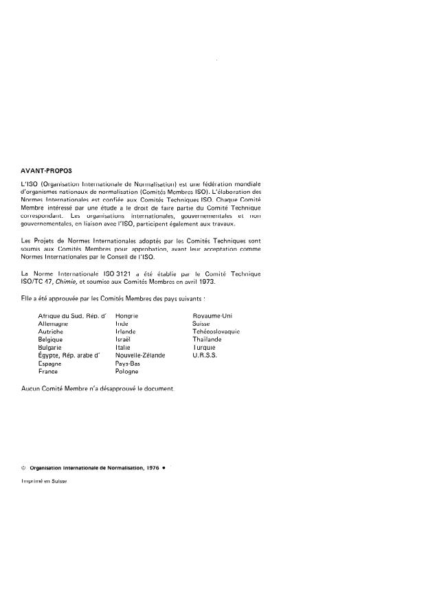 ISO 3121:1976 ISO 3121:1976 - Acide borique, oxyde borique et tétraborates disodiques a usage industriel -- Dosage des chlorures -- Méthode mercurimétrique - Page 2 preview
