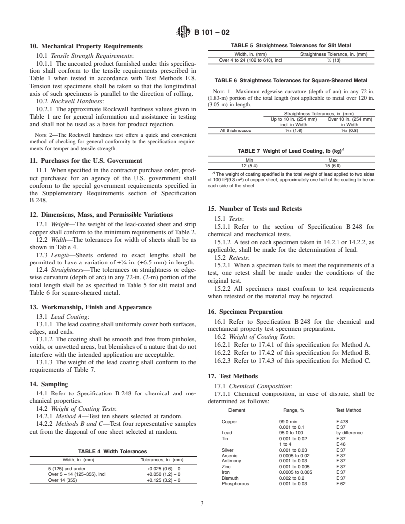 ASTM B101-02 - Standard Specification for Lead-Coated Copper Sheet and Strip for Building Construction