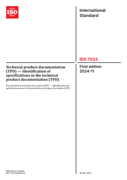 ISO 7533:2024 ISO 7533:2024 - Technical product documentation (TPD) — Identification of specifications in the technical product documentation (TPD)
Released:11/19/2024 - Page 1 preview