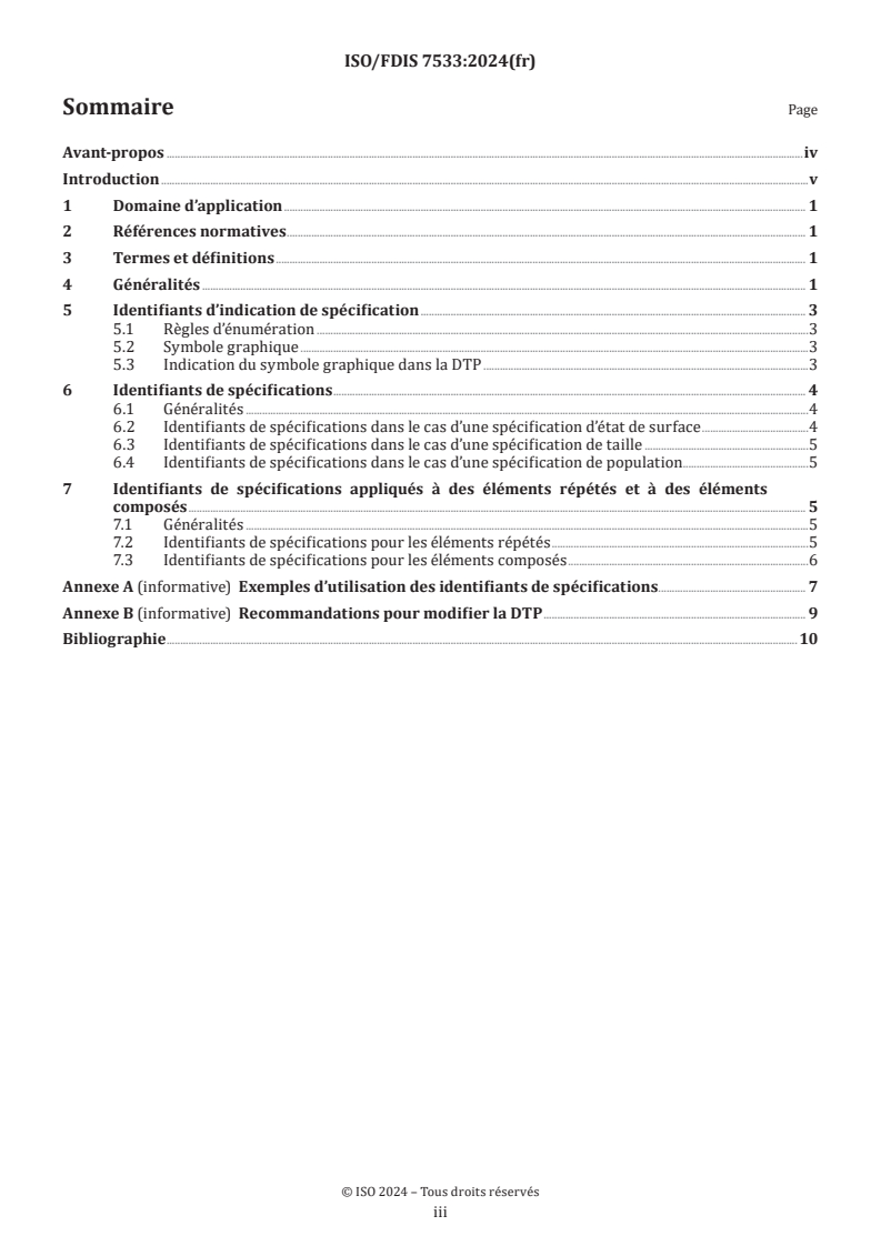 ISO/FDIS 7533 - Documentation technique de produits (DTP) — Identification des spécifications dans la documentation technique de produits (DTP)
Released:8/5/2024