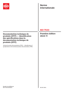 ISO 7533:2024 ISO 7533:2024 - Documentation technique de produits (DTP) — Identification des spécifications dans la documentation technique de produits (DTP)
Released:11/19/2024 - Page 1 preview