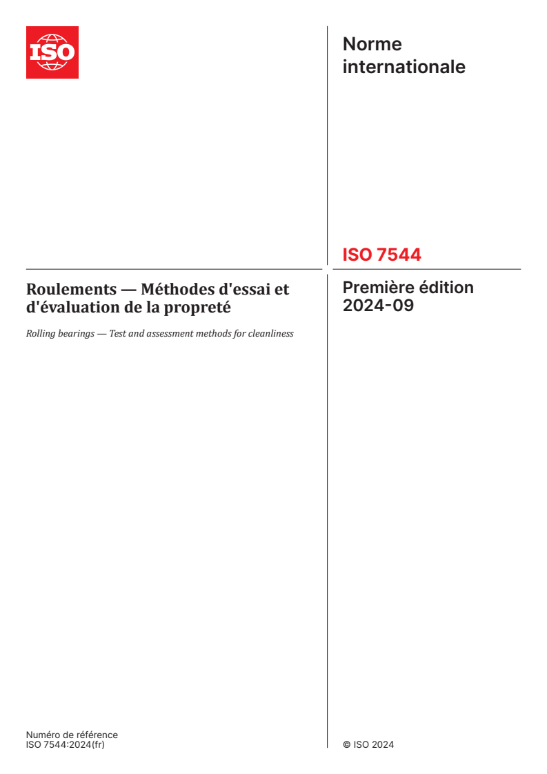 ISO 7544:2024 - Roulements — Méthodes d'essai et d'évaluation de la propreté
Released:26. 09. 2024