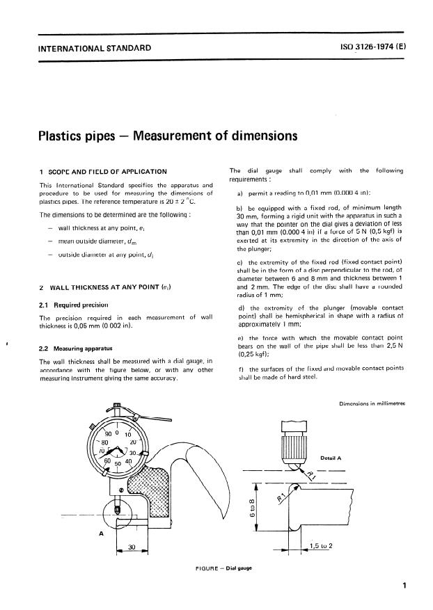 ISO 3126:1974 - Plastics pipes -- Measurement of dimensions