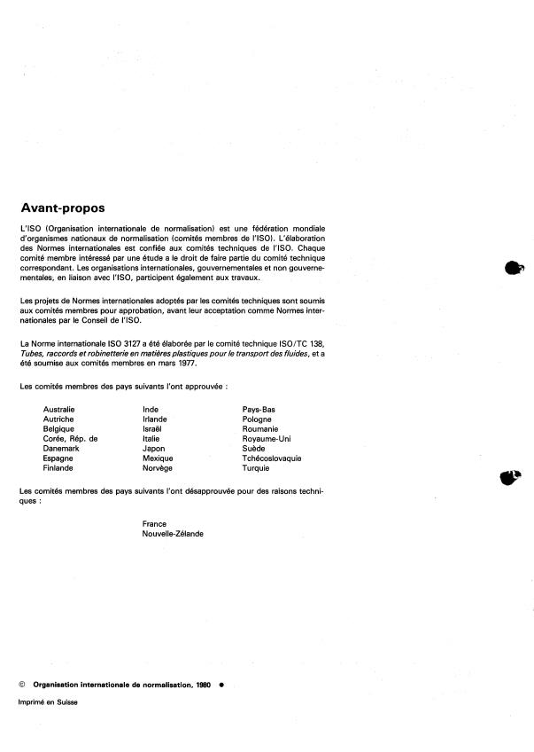 ISO 3127:1980 ISO 3127:1980 - Tubes en polychlorure de vinyle (PVC) non plastifié pour le transport des fluides -- Détermination et spécification de la résistance aux chocs extérieurs - Page 2 preview