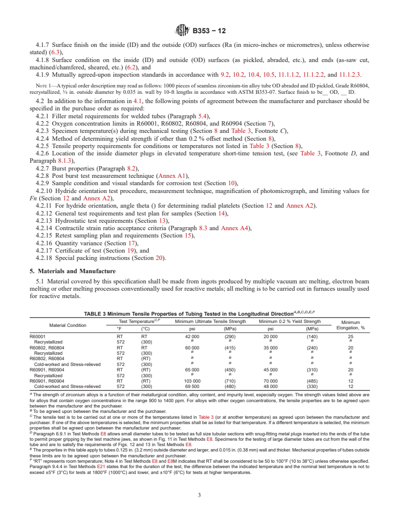 REDLINE ASTM B353-12 - Standard Specification for  Wrought Zirconium and Zirconium Alloy Seamless and Welded Tubes  for    Nuclear Service (Except Nuclear Fuel Cladding)