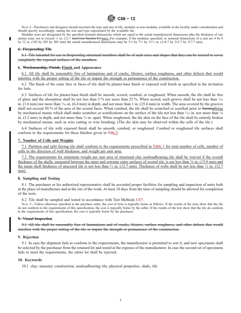 REDLINE ASTM C56-12 - Standard Specification for  Structural Clay Nonloadbearing Tile