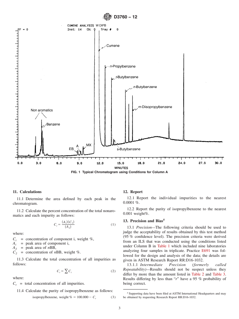 ASTM D3760-12 - Standard Test Method for  Analysis of Isopropylbenzene (Cumene) by Gas Chromatography