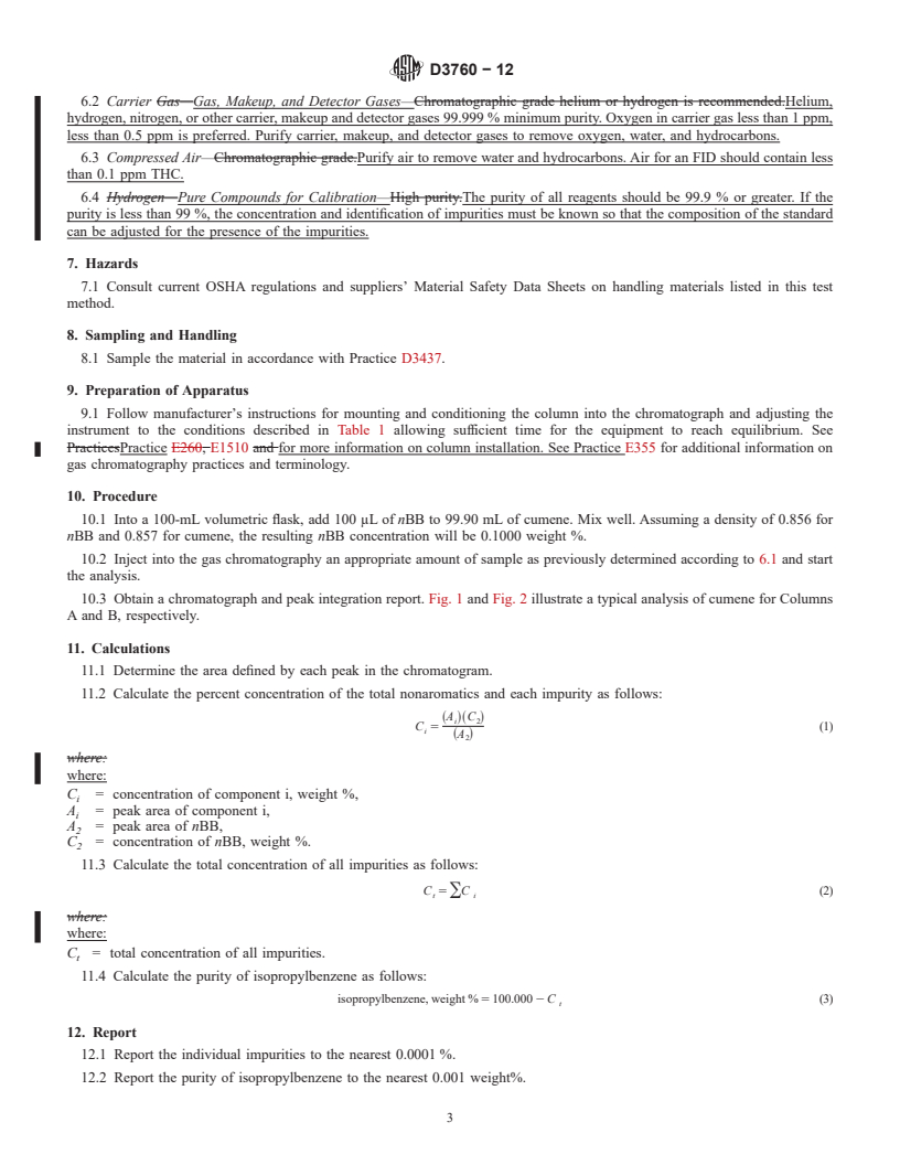 REDLINE ASTM D3760-12 - Standard Test Method for  Analysis of Isopropylbenzene (Cumene) by Gas Chromatography