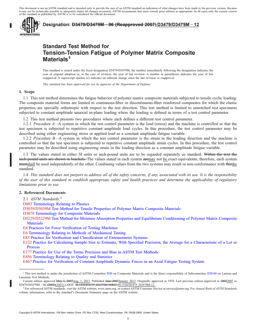 REDLINE ASTM D3479/D3479M-12 - Standard Test Method for  Tension-Tension Fatigue of Polymer Matrix Composite Materials