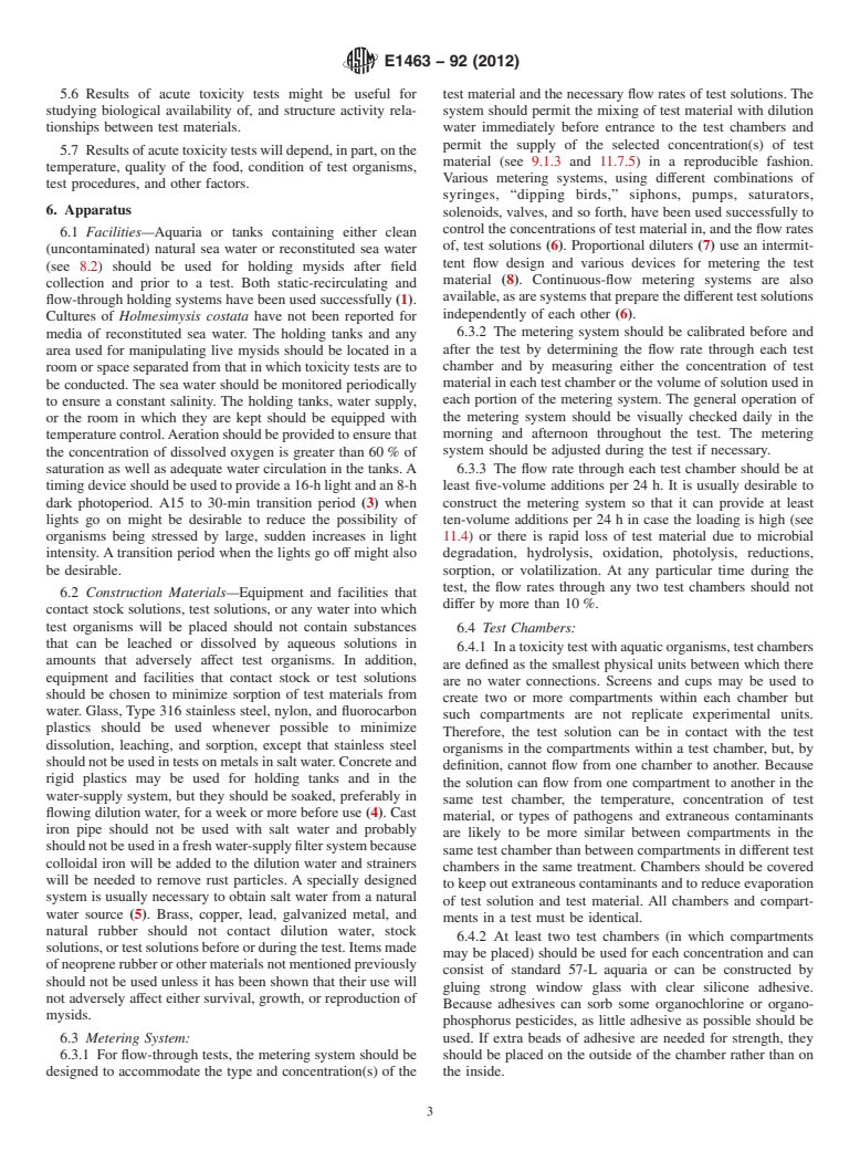 ASTM E1463-92(2012) - Standard Guide for  Conducting Static and Flow-Through Acute Toxicity Tests With  Mysids From the West Coast of the United States (Withdrawn 2021)