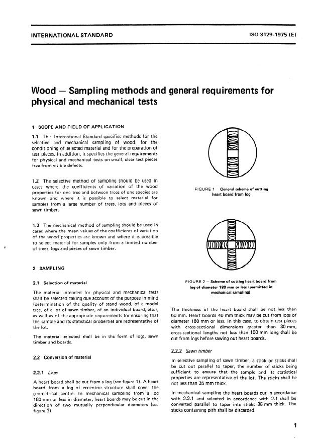 ISO 3129:1975 - Wood -- Sampling methods and general requirements for physical and mechanical tests