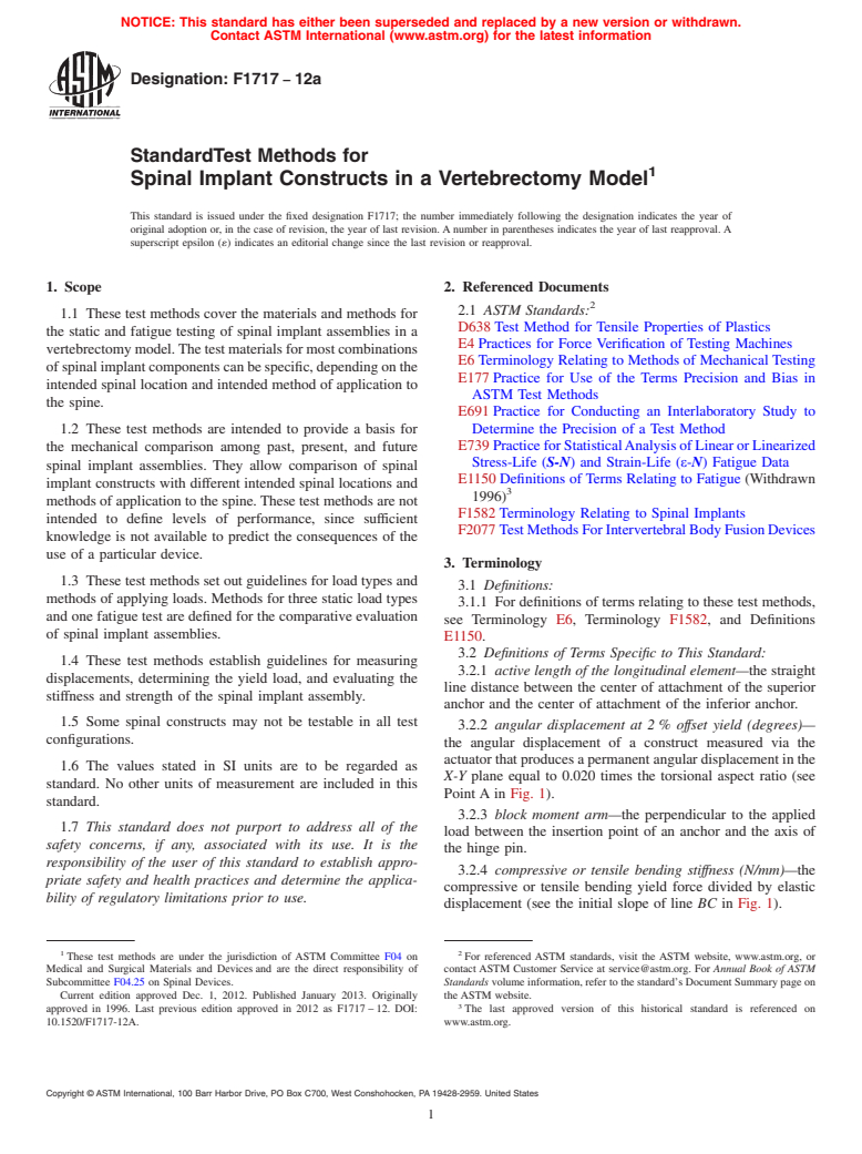 ASTM F1717-12a - Standard Test Methods for  Spinal Implant Constructs in a Vertebrectomy Model