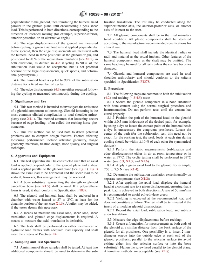 ASTM F2028-08(2012)e1 - Standard Test Methods for  Dynamic Evaluation of Glenoid Loosening or Disassociation