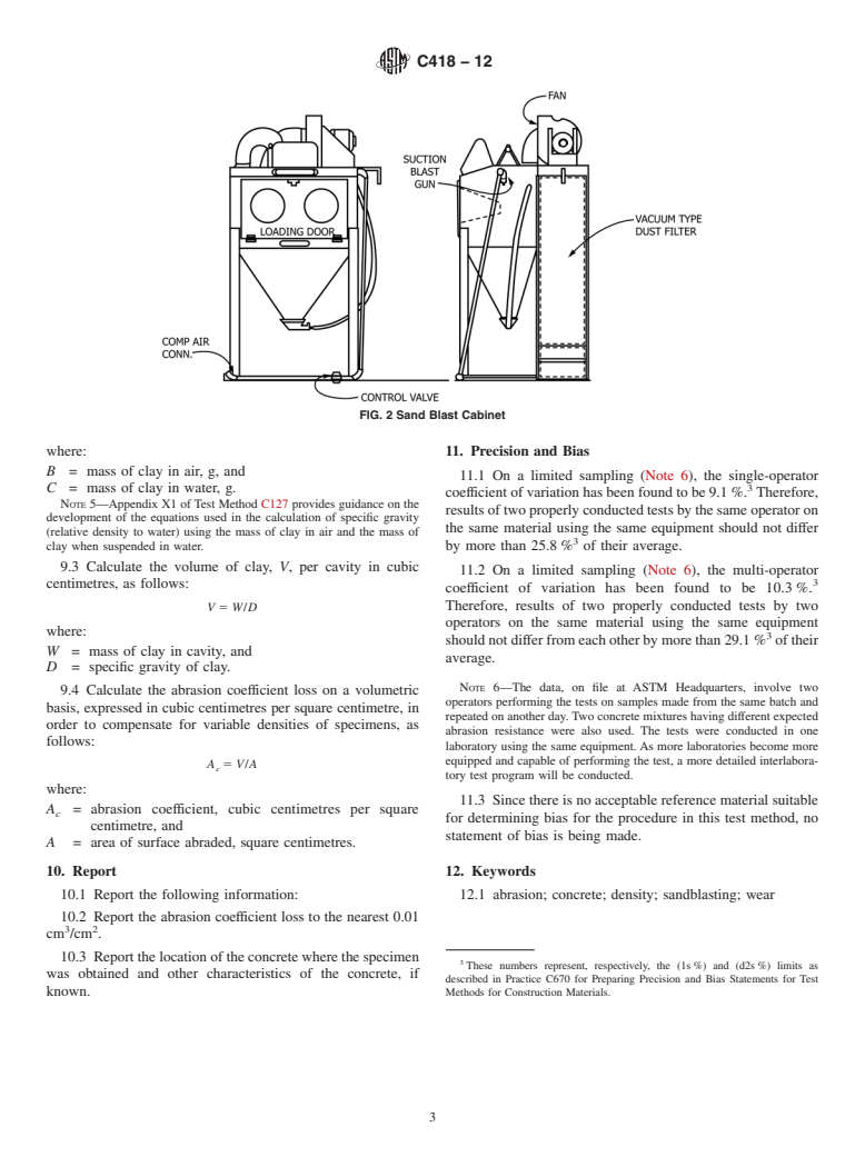 ASTM C418-12 - Standard Test Method for  Abrasion Resistance of Concrete by Sandblasting