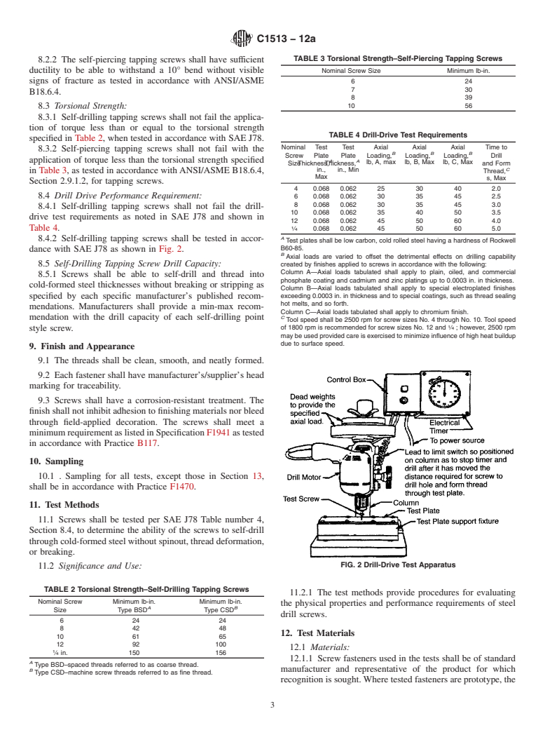 ASTM C1513-12a - Standard Specification for  Steel Tapping Screws for Cold-Formed Steel Framing Connections