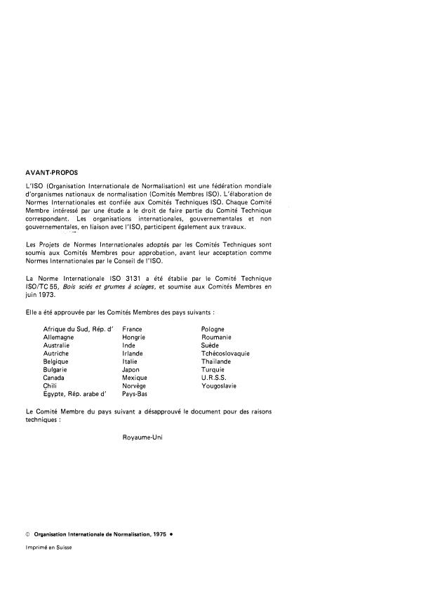 ISO 3131:1975 ISO 3131:1975 - Bois -- Détermination de la masse volumique en vue des essais physiques et mécaniques - Page 2 preview