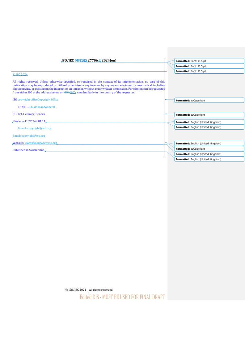 REDLINE ISO/IEC FDIS 27706 - Information technology, cybersecurity and privacy protection — Requirements for bodies providing audit and certification of privacy information management systems
Released:12/13/2024