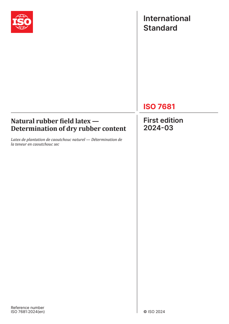 ISO 7681:2024 - Natural rubber field latex — Determination of dry rubber content
Released:22. 03. 2024