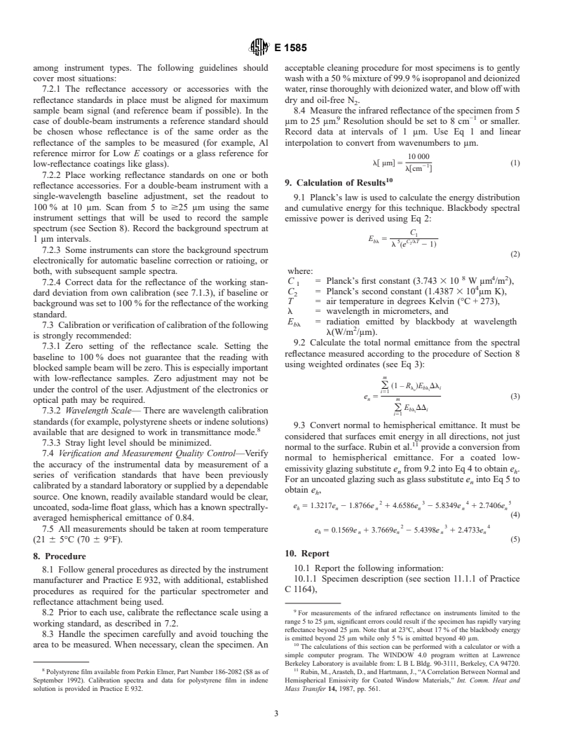 ASTM E1585-93 - Standard Test Method for Measuring and Calculating Emittance of Architectural Flat Glass Products Using Spectrometric Measurements (Withdrawn 2002)