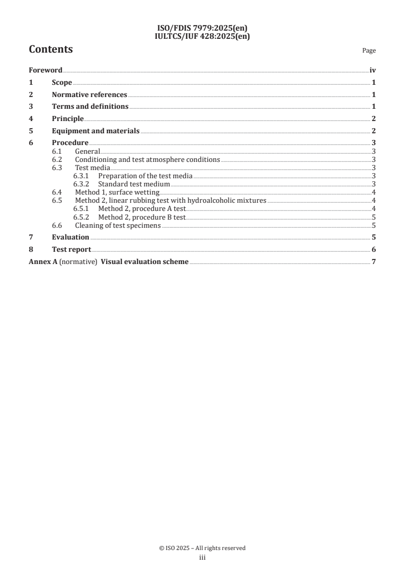 ISO/FDIS 7979 - Leather — Tests for colour fastness — Colour fastness to hydroalcoholic mixtures
Released:24. 03. 2025