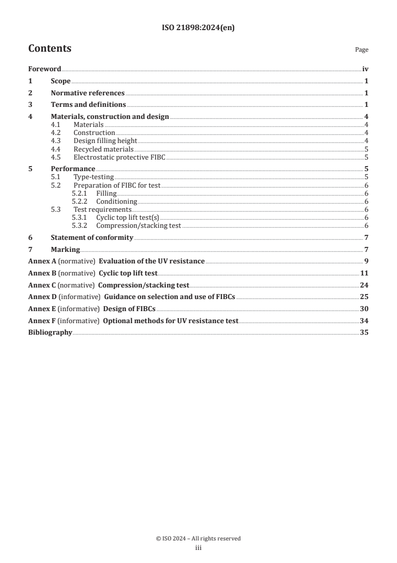 ISO 21898:2024 - Packaging — Flexible intermediate bulk containers (FIBCs) for non-dangerous goods
Released:16. 08. 2024