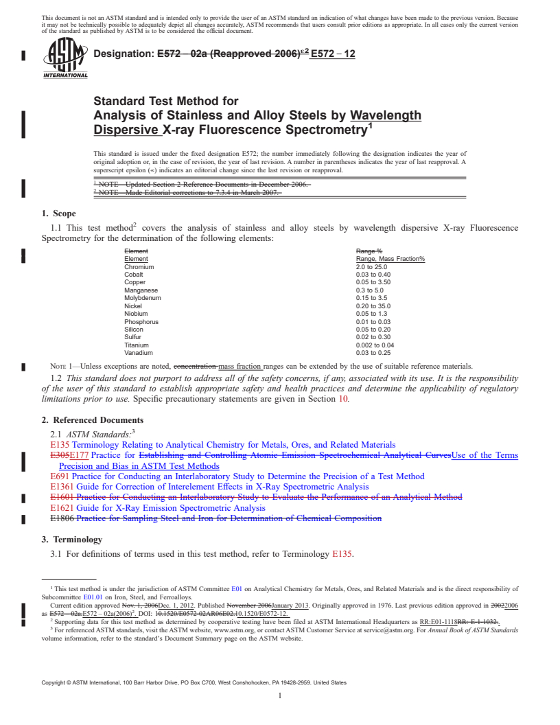 REDLINE ASTM E572-12 - Standard Test Method for Analysis of Stainless and Alloy Steels by Wavelength Dispersive X-ray Fluorescence Spectrometry