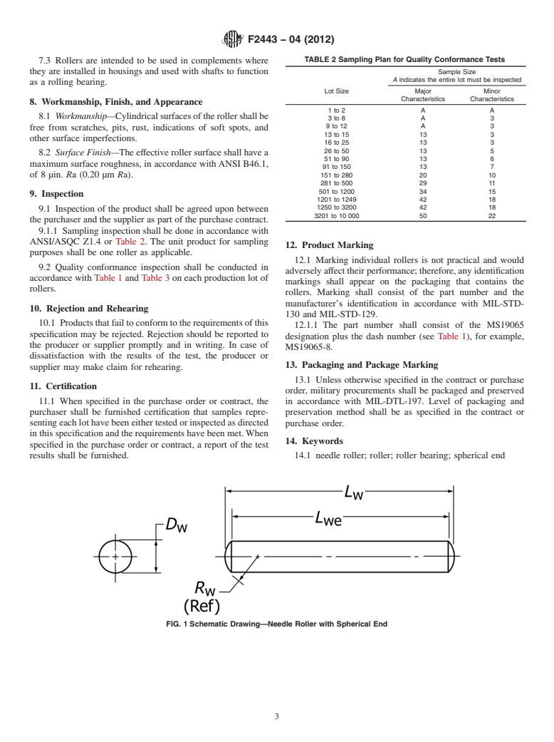 ASTM F2443-04(2012) - Standard Specification for Roller, Bearing, Needle, Ferrous, Solid, Spherical End