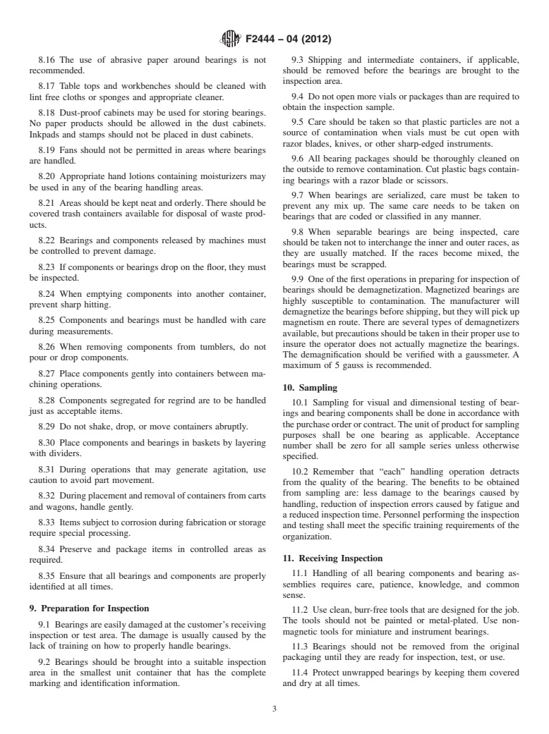 ASTM F2444-04(2012) - Standard Practice for Damage Prevention of Bearings, and Bearing Components Through Proper Handling Techniques