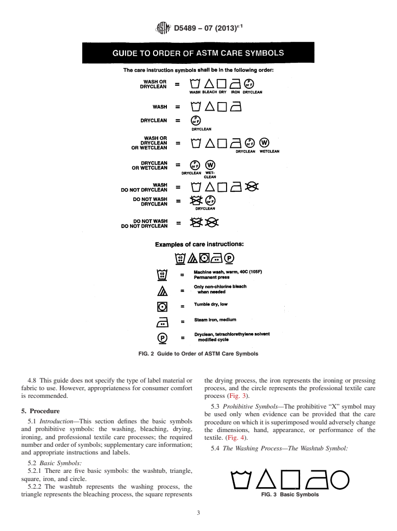 ASTM D5489-07(2013)e1 - Standard Guide for Care Symbols for Care Instructions on Textile Products