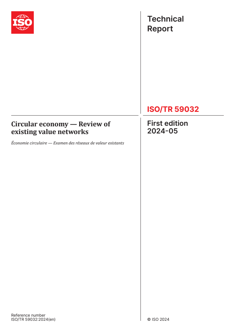 ISO/TR 59032:2024 - Circular economy — Review of existing value networks
Released:22. 05. 2024
