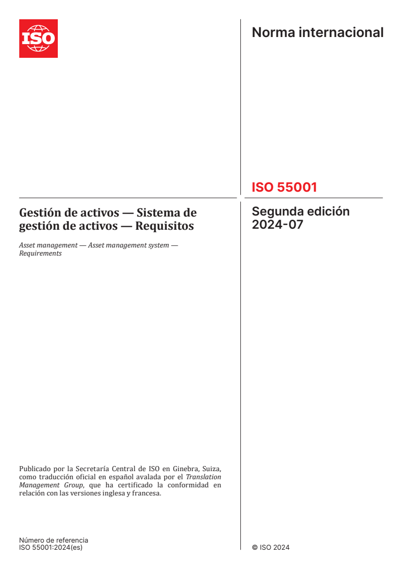 ISO 55001:2024 - Asset management — Asset management system — Requirements
Released:11/20/2024