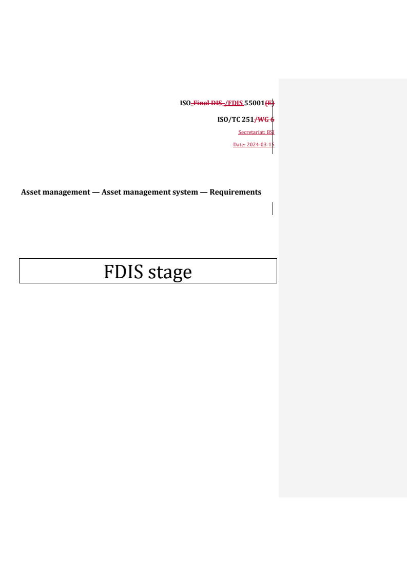 REDLINE ISO/FDIS 55001 - Asset management — Asset management system — Requirements
Released:18. 03. 2024