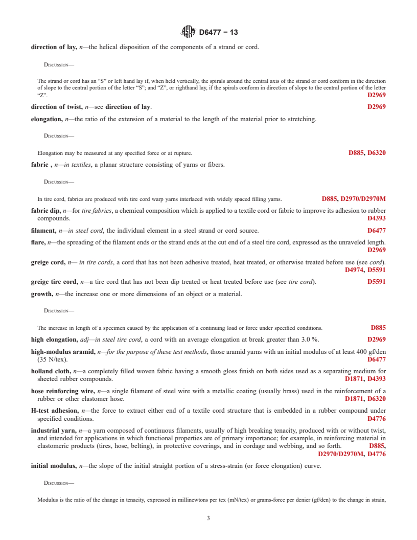 REDLINE ASTM D6477-13 - Standard Terminology Relating to  Tire Cord, Bead Wire, Hose Reinforcing Wire, and Fabrics