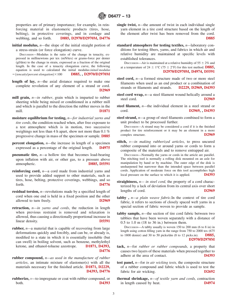 ASTM D6477-13 - Standard Terminology Relating to  Tire Cord, Bead Wire, Hose Reinforcing Wire, and Fabrics