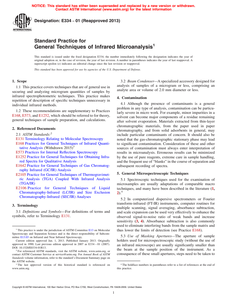 ASTM E334-01(2013) - Standard Practice for  General Techniques of Infrared Microanalysis