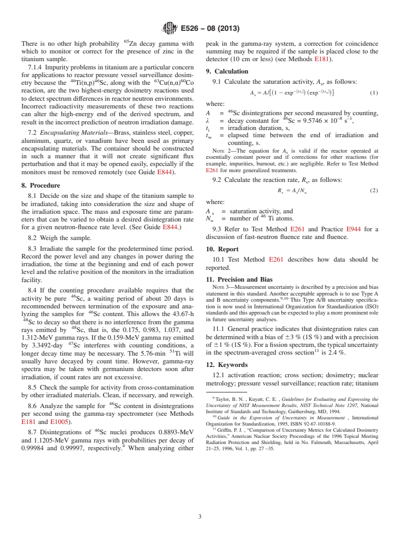 ASTM E526-08(2013) - Standard Test Method for Measuring Fast-Neutron Reaction Rates by Radioactivation of Titanium