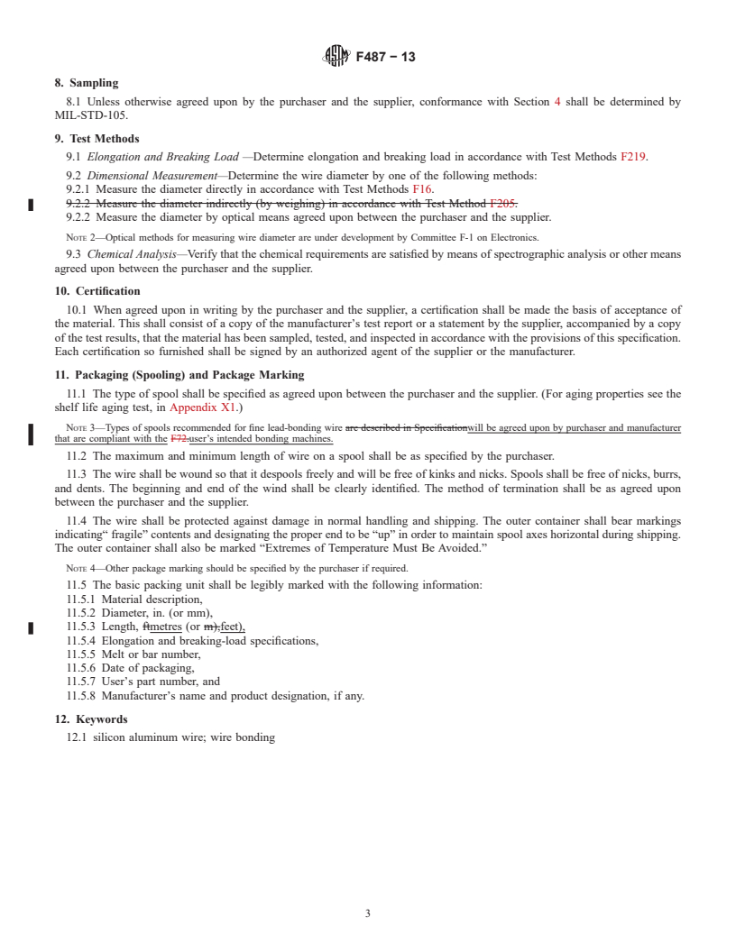REDLINE ASTM F487-13 - Standard Specification for Fine Aluminum&#x2013;1&#x2009;% Silicon Wire for Semiconductor Lead-Bonding