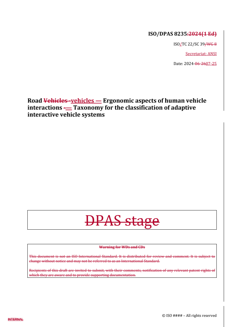 Dpas Classifications ISO/DPAS 8235 - Road vehicles — Ergonomic aspects of human vehicle ...
