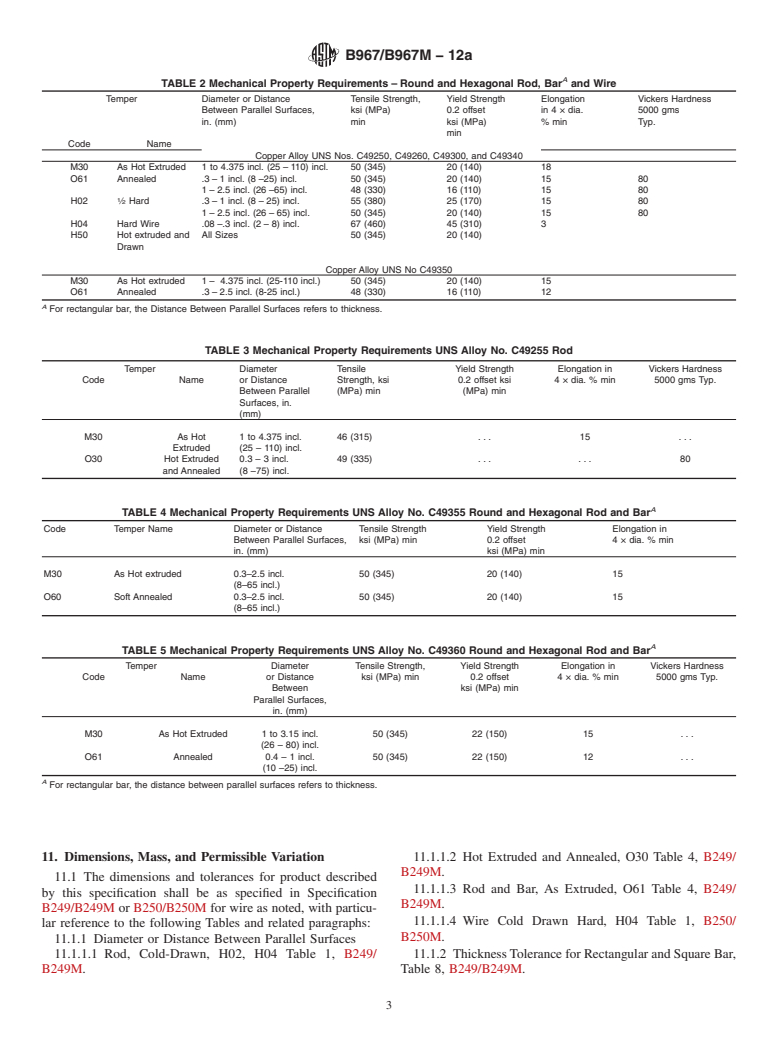 ASTM B967/B967M-12a - Standard Specification for Copper-Zinc-Tin-Bismuth Alloy Rod, Bar and Wire