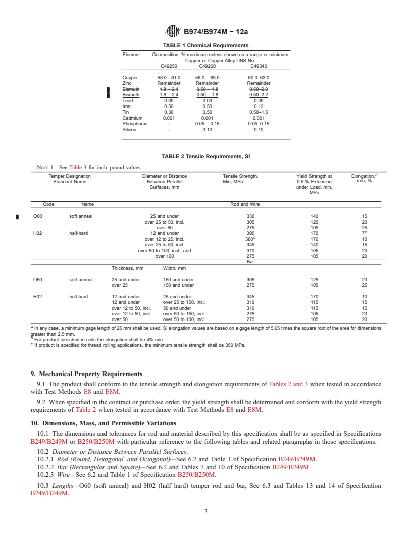 REDLINE ASTM B974/B974M-12a - Standard Specification for Free-Cutting Bismuth Brass Rod, Bar and Wire