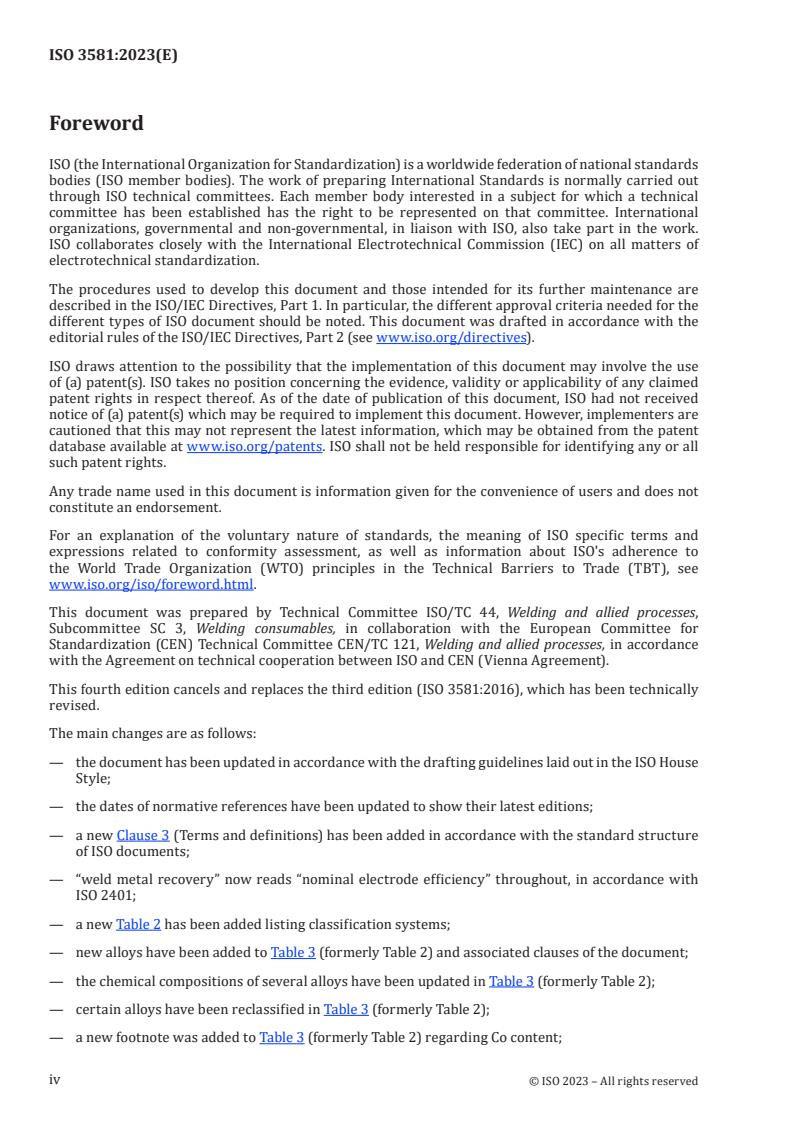 ISO 3581:2023 ISO 3581:2023 - Welding consumables — Covered electrodes for manual metal arc welding of stainless and heat-resisting steels — Classification
Released:10. 08. 2023 - Page 4 preview
