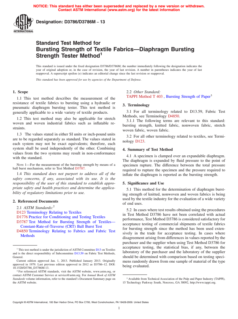 ASTM D3786/D3786M-13 - Standard Test Method for Bursting Strength of Textile Fabrics&#x2014;Diaphragm Bursting Strength Tester Method