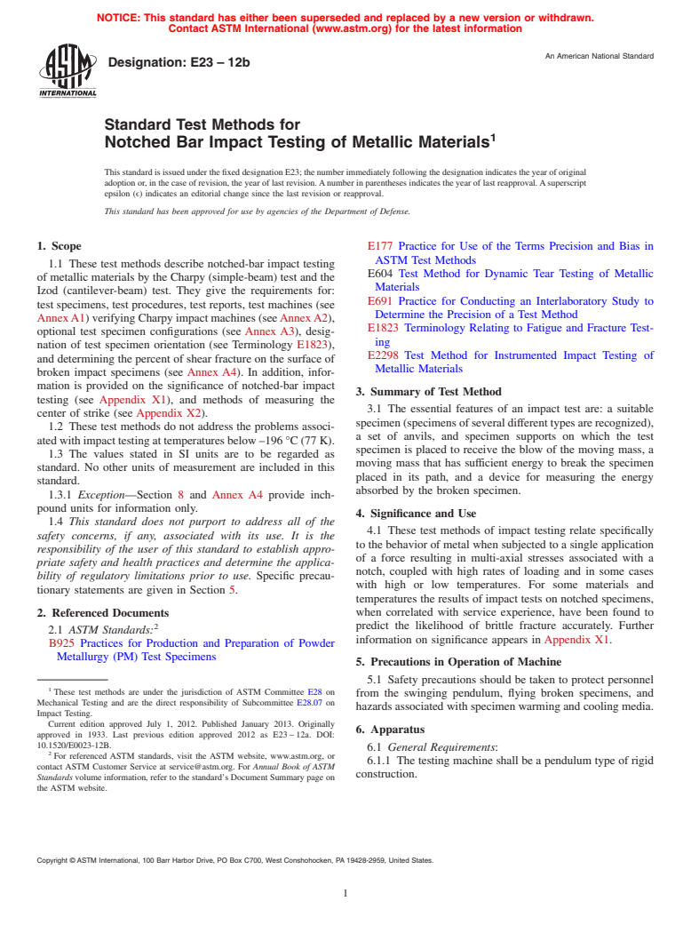 ASTM E23-12b - Standard Test Methods for  Notched Bar Impact Testing of Metallic Materials