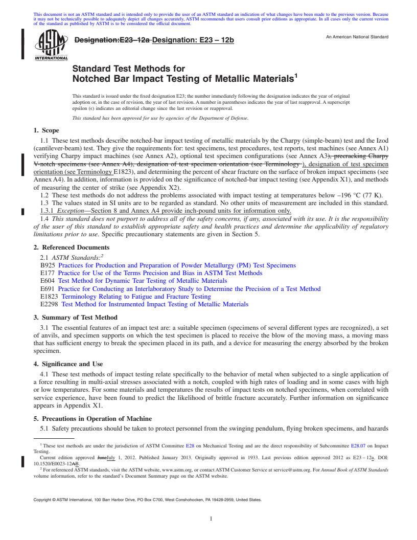 REDLINE ASTM E23-12b - Standard Test Methods for  Notched Bar Impact Testing of Metallic Materials