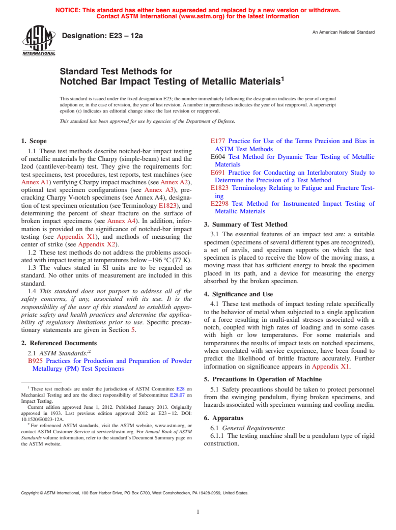 ASTM E23-12a - Standard Test Methods for  Notched Bar Impact Testing of Metallic Materials