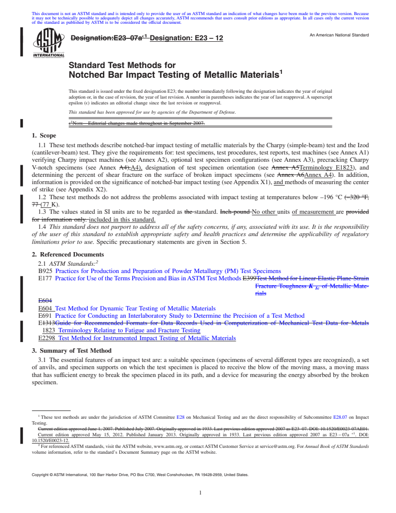 REDLINE ASTM E23-12 - Standard Test Methods for  Notched Bar Impact Testing of Metallic Materials